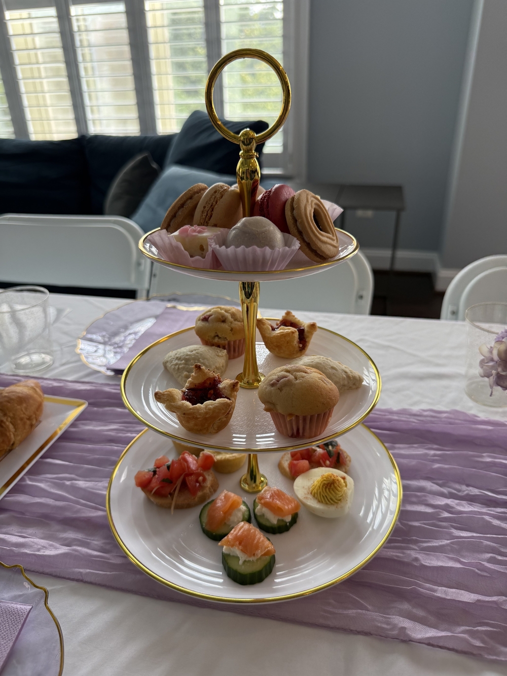 Set of 3 White and Gold 3-Tier Serving Stands